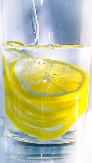 Rondelles de citron contenue dans un verre d'eau purifiée et dynamisée